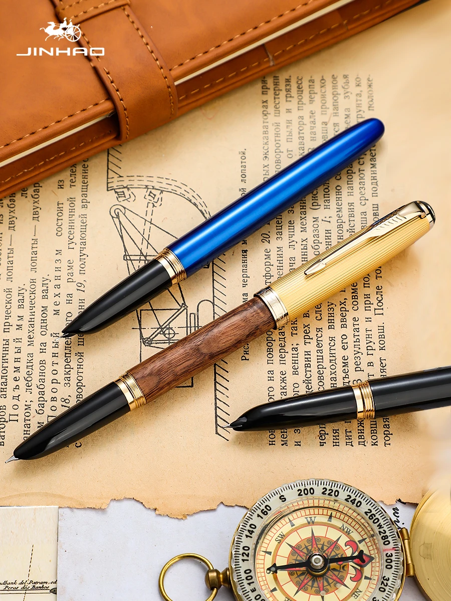 Ручка перьевая Jinhao 85 Retro Pro медная крышка с деревянным корпусом зажим золотой