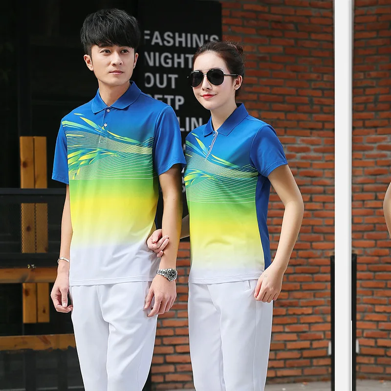 

Summer Couples Sports Set Men And Women Short Sleeve T-shirt Casual Sports Clothing Korean-style Printed Words Shuttlecock Busin