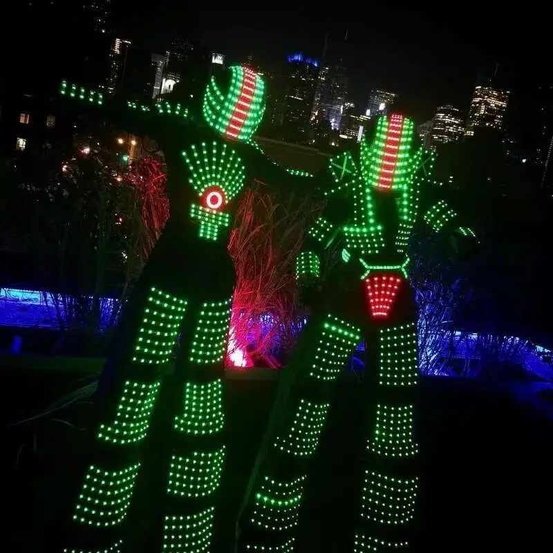 LED Robot kostium LED światła garnitury programowanie kontroler zestawy kask Halloween cosplay odzież do klubu