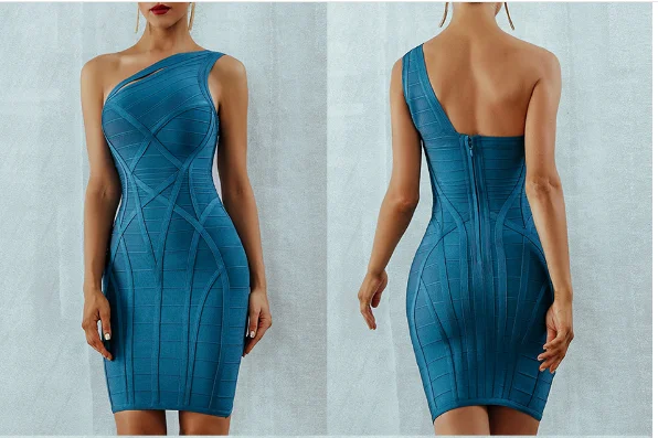 

One Shoulder Summer Women Bodycon Bandage Dress Vestidos 2021New Arrive Hollow Out Runway Celebrity Runway Party Dresses