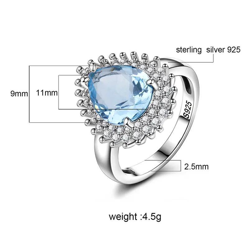 Bague Ringen, модное обручальное кольцо для женщин, серебряные 925 ювелирные изделия с драгоценными камнями в форме капли воды, аквамарин, размер 6, 7,8, 9,10, 11