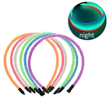 

David accessories 20pcs chunky glitter glow in the dark headbands Bling Glitter Hairband Girls Solid Candy Color,20Yc12276
