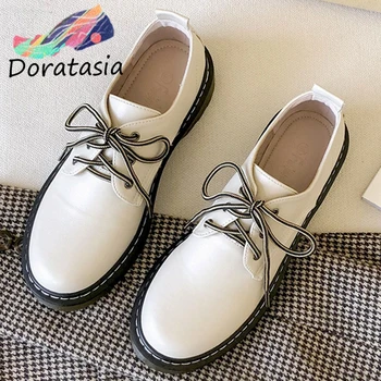 

DORATASIA Female heart-shaped Pumps Spring Lace Up Round Toe Sewing Low Heel Solid Pumps Women Office Casual Shoes Woman