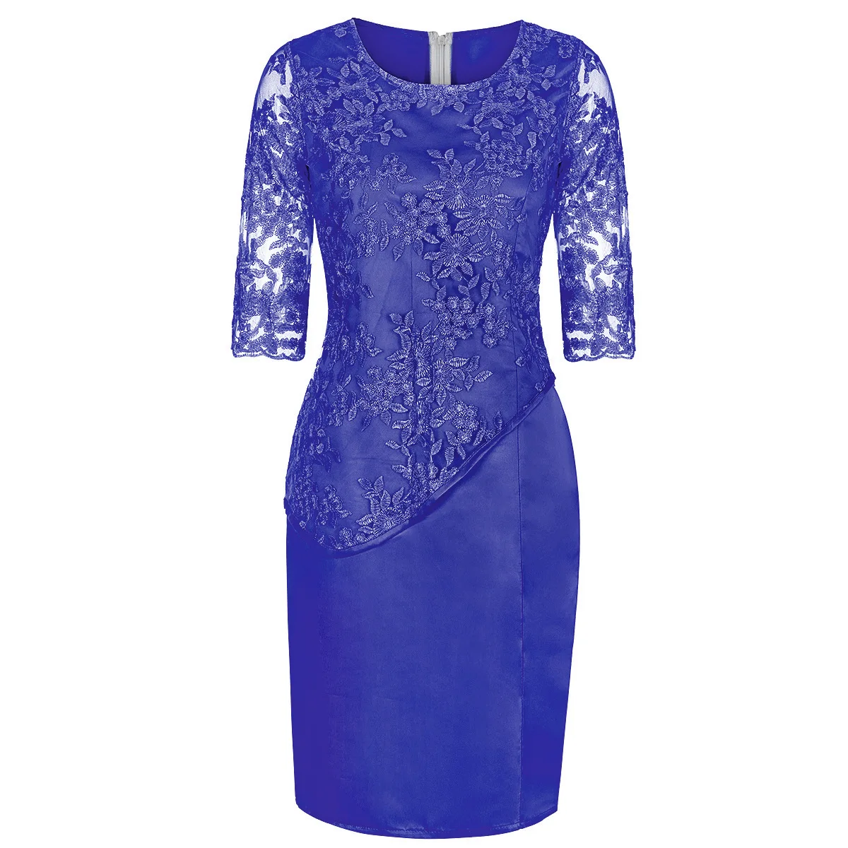 S-5XL осень плюс размер кружевное платье OL Повседневные женские офисные Большие размеры облегающее платье с коротким рукавом женские элегантные вечерние платья - Цвет: Navy blue