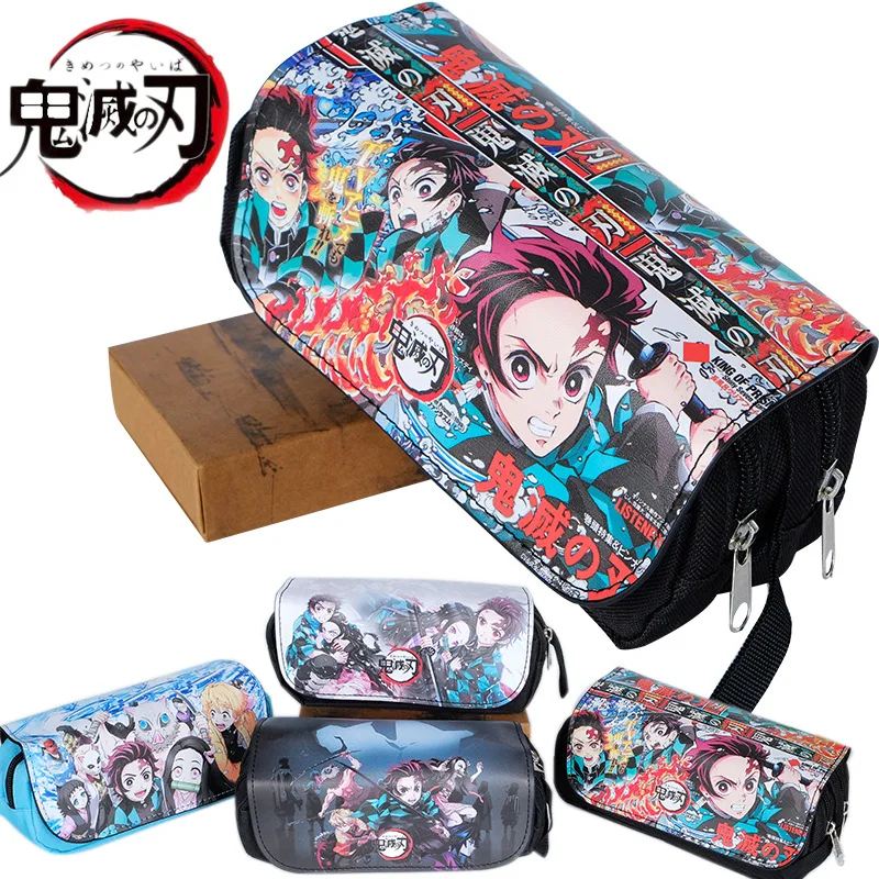 Demon Slayer: Kimetsu no Yaiba cosplay Bag Multi-functional Double Zipper Canvas Students Bag Wallet Storage Bag