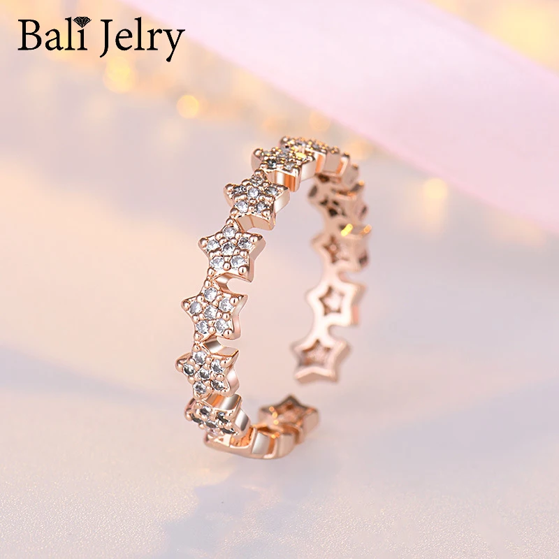 

Bali Jelry Charm Rings 925 Silver Jewelry Five-pointed Star Zircon Gemstone Open Ring Accessories for Women Wedding Engagement
