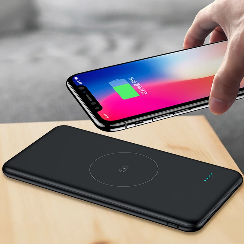 

10000mAh Ultra-thin Power Bank With Wireless charging For iPhone Xiaomi Portable wireless charger Powerbank External Battery