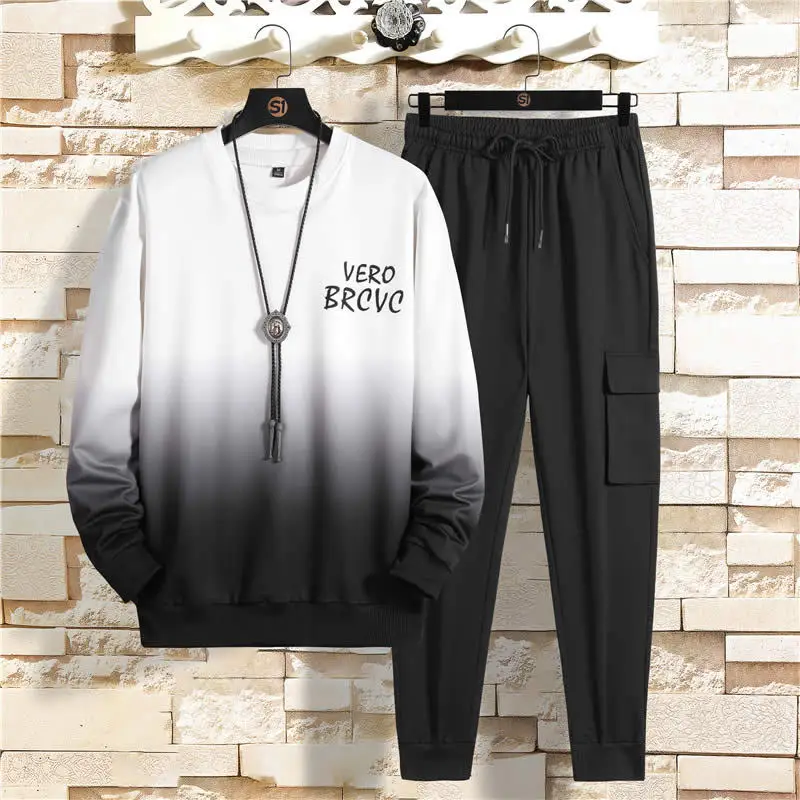 Men Casual Pullover Tracksuit Hoodies Mens-Sets Streetwear Pants Spring New Hip-Hop Autumn