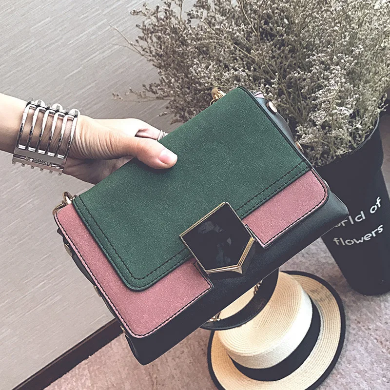 

2019 New Style Star Style Contrast Color Magnetic Snap Square Sling Bag Fashion Shoulder Hand WOMEN'S Bag