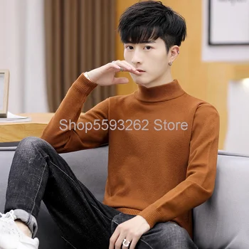 

2020 sweater pullover half-high collar men's sweater solid color bottoming men's sweater men's clothing