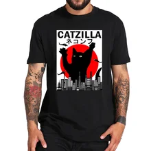 Catzilla футболка японский закат стиль кошка Винтаж котенок Любовник подарок футболка Crewneck мягкие черные топы хлопок