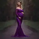 Фиолетовый Платья для беременных женщин, сексуальное платье для фотосессии с открытыми плечами, кружевное длинное платье для кормящих мам, платья для фотосессии - Цвет: Фиолетовый