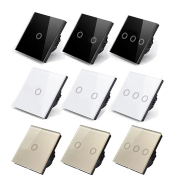

Smart Home EU Touch Switch LED Wall Light touch switch 220V 123 Gang 1 Way Waterproof Crystal Tempered Glass Panel