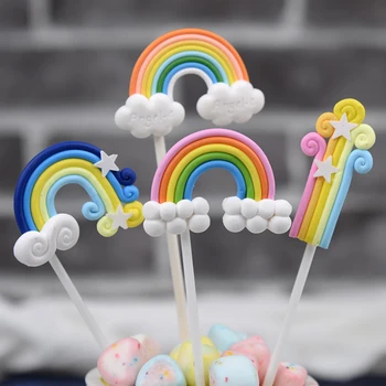 

1Pc Rainbow Cake Topper Cloud Cake Top Flags Happy Birthday Cupcake Topper Decoration Cake For Kids Gifts Baby Shower