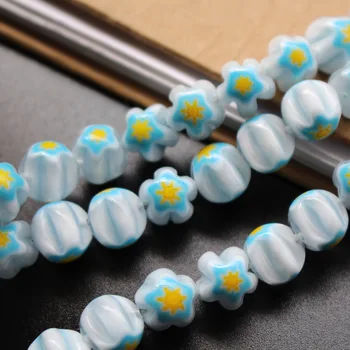 

40Pcs 10mm Lampwork Glass Beads flower beads Flower Shape Ocean blue color for jewelry making Necklace Bracelet DIY