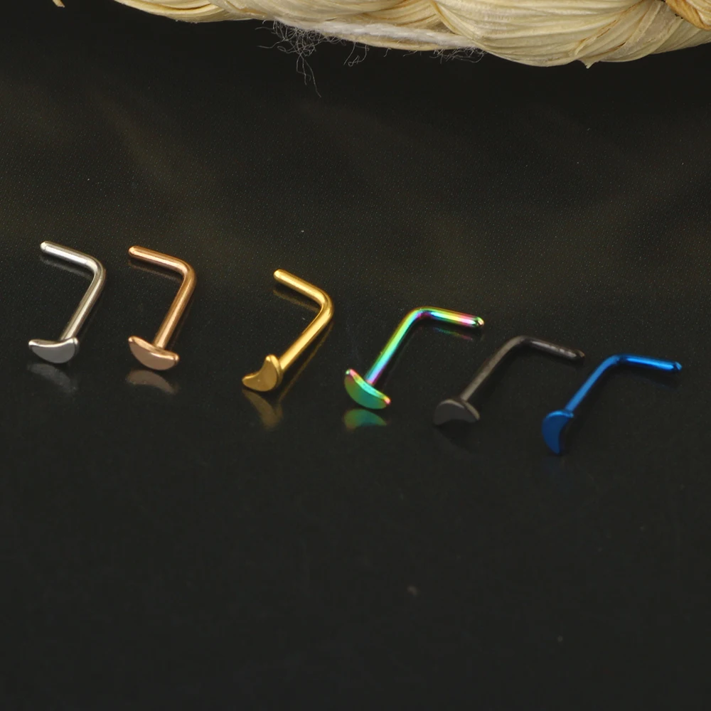 20G L Shape Nose Studs Moon Nose Ring Hoop Stainless Steel Nose Piercings for Men Women Tragus Cartilage Nose Ring Labret Nose