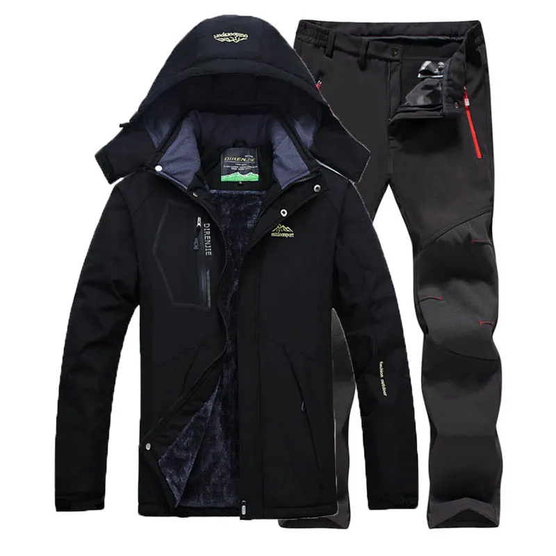 Мужская Флисовая наружная куртка софтшелл брюки костюм 5XL Кемпинг Треккинг Туризм Альпинизм катание на лыжах рыбалка зимние водонепроницаемые брюки - Цвет: Black Black New
