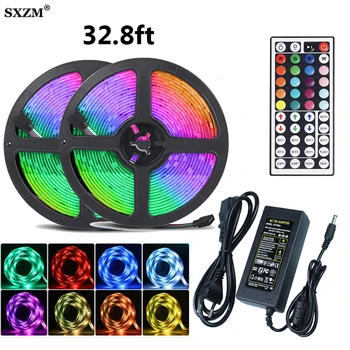 

LED Strip Lights 32.8ft RGB Color Changing LED Lights Strip 5050 Flexible LED Tape Light 44-Key IR Remote for Room,Kitchen,Party