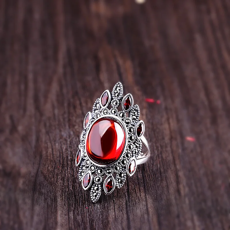 BALMORA Настоящее серебро 925 проба Ретро гранат открытый укладки палец кольца для женщин леди простые элегантные ювелирные изделия Anillos