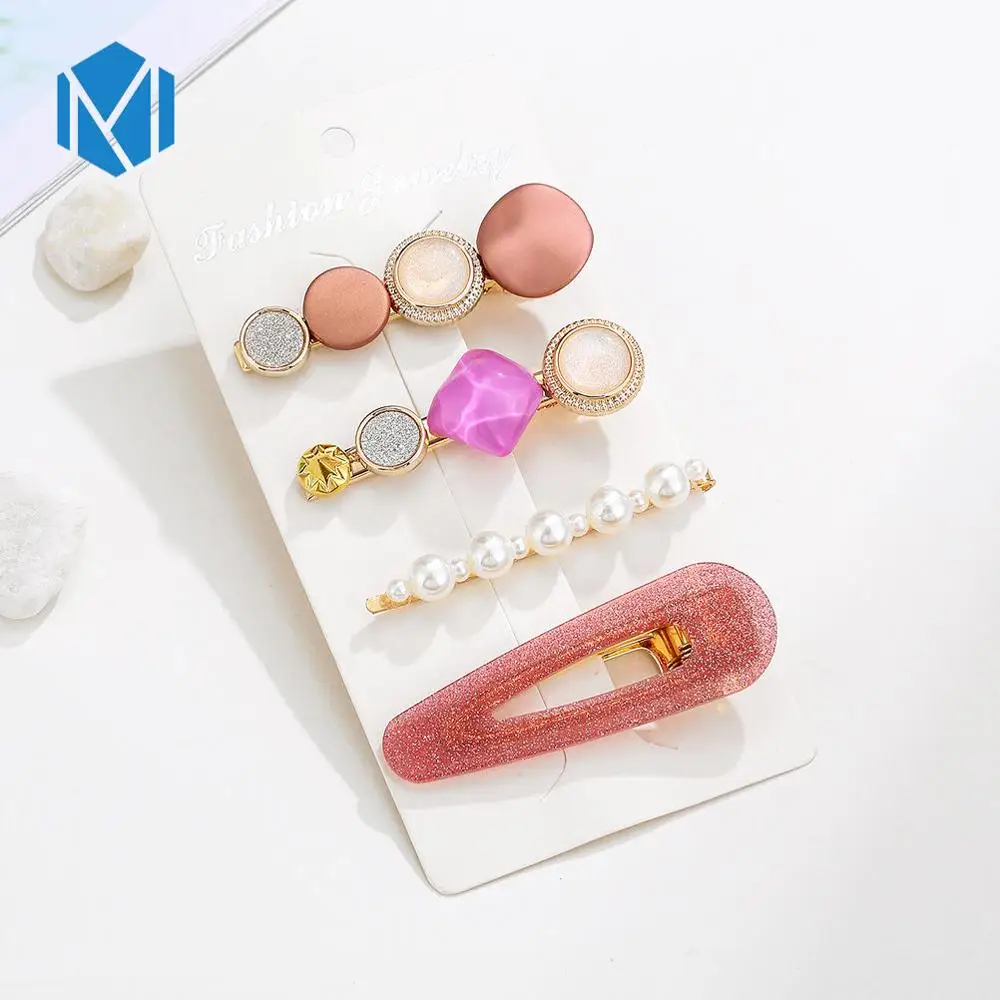 4pcs shiny pink M MISM INS Круглый корейский Кристалл Сплав заколки для волос Макарон цвет заколки BB шпильки Заколки для женщин обувь девочек аксессуары для волос - Цвет: 4pcs shiny pink