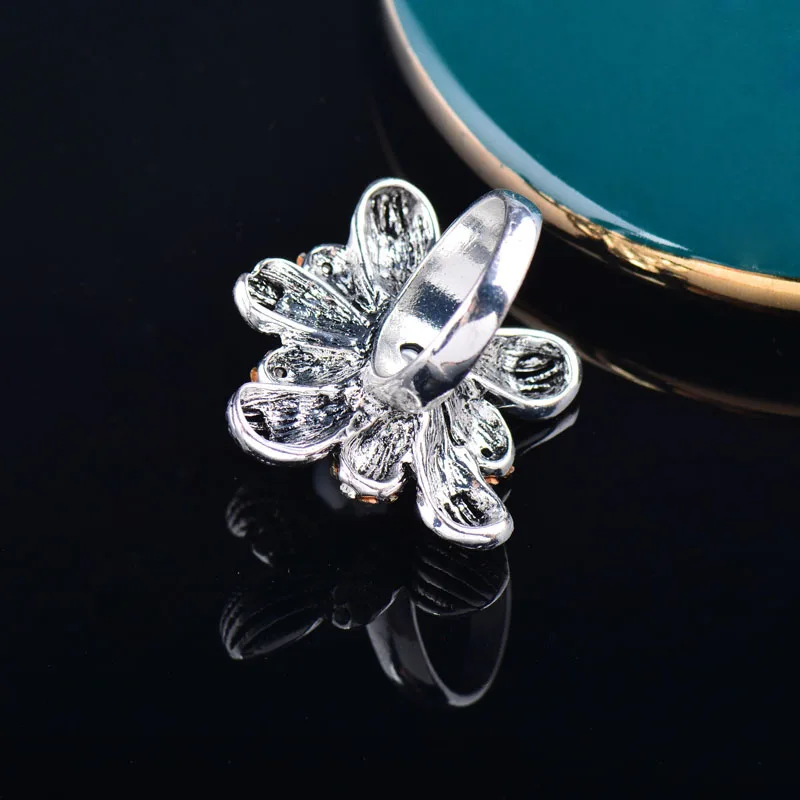 LEEKER винтажные кольца с серым жемчугом и большим цветком для женщин, античное серебряное женское Ретро ювелирное изделие 075 LK5