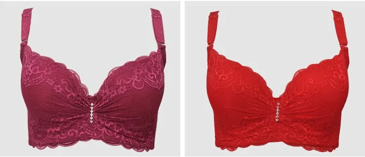 Plus Size Bra Adjustable Push Up Side Gathering Furu Lace Mm Shaping C Large Cup D Large E Cup Underwear Bralette+Gift SportBra