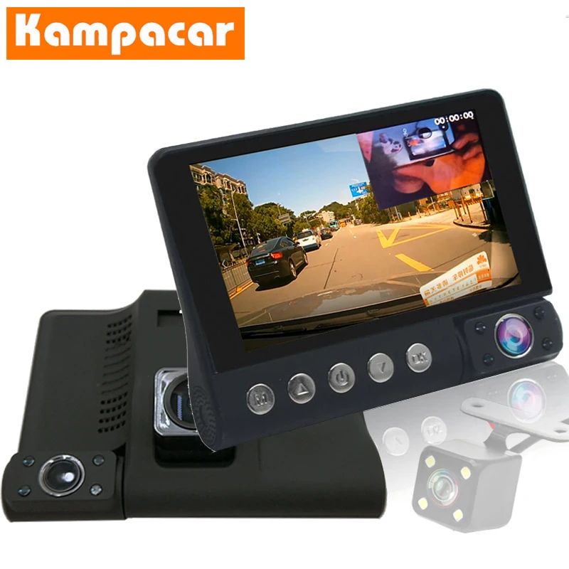 Kampacar HD " Автомобильный видеорегистратор зеркало 3 камеры Авто рекордер 3 в 1 Авто видеорегистраторы регистратор автомобиля заднего вида Двойной видеорегистратор с двумя камерами s