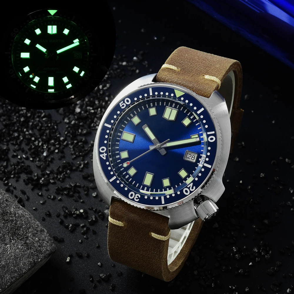 San Martin модные мужские часы для дайвинга 200 м водостойкие спортивные часы Ретро забавные механические светящиеся часы из нержавеющей стали - Цвет: blue without logo