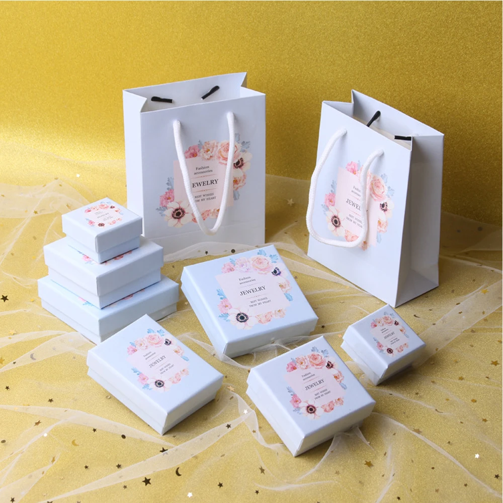 12pcs Jewelry Gift Boxes Bracelets Earring Ring Necklace Jewelry Set Box Square Packaging Cases Display Cardboard Flower Print