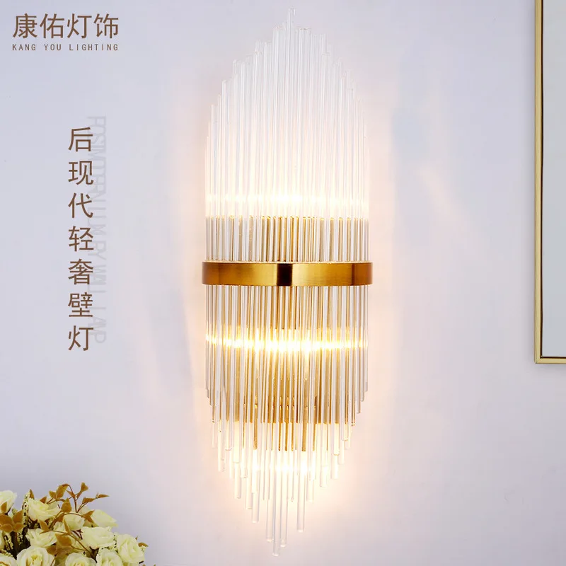 

Postmodern crystal wall lamp gold wall sconce lights AC110V 220V fashion luxury lustre living room bedroom light fixtures