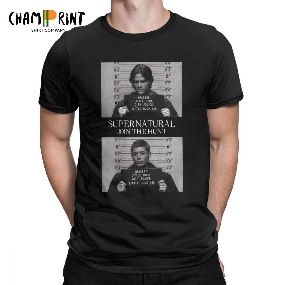

Supernatural Mugshot's T-Shirts for Men Sam Winchester T Shirt Official Casual 100% Cotton Tees Birthday Present Clothes