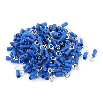 

200 Pcs 1.25-4S Insulated Wire Connector Ring Crimp Terminal Blue 22-16AWG