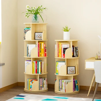 

Wood Swivel Bookshelf Display Shelf Tower Home Organization 4 Shelves Round