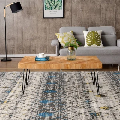 

Modern Coffee Table, Easy Assembly Tea Table Cocktail Table for Living Room Pattern & Metal Hairpin Legs, Glossy Finished Wood
