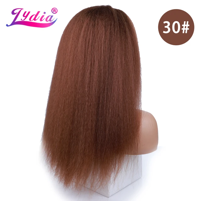 Lydia Long Kinky Straight Headband Synthetic Hair Wigs For African American Women Natural Black 18-22 Inch Kanekalon Afro Wig #30