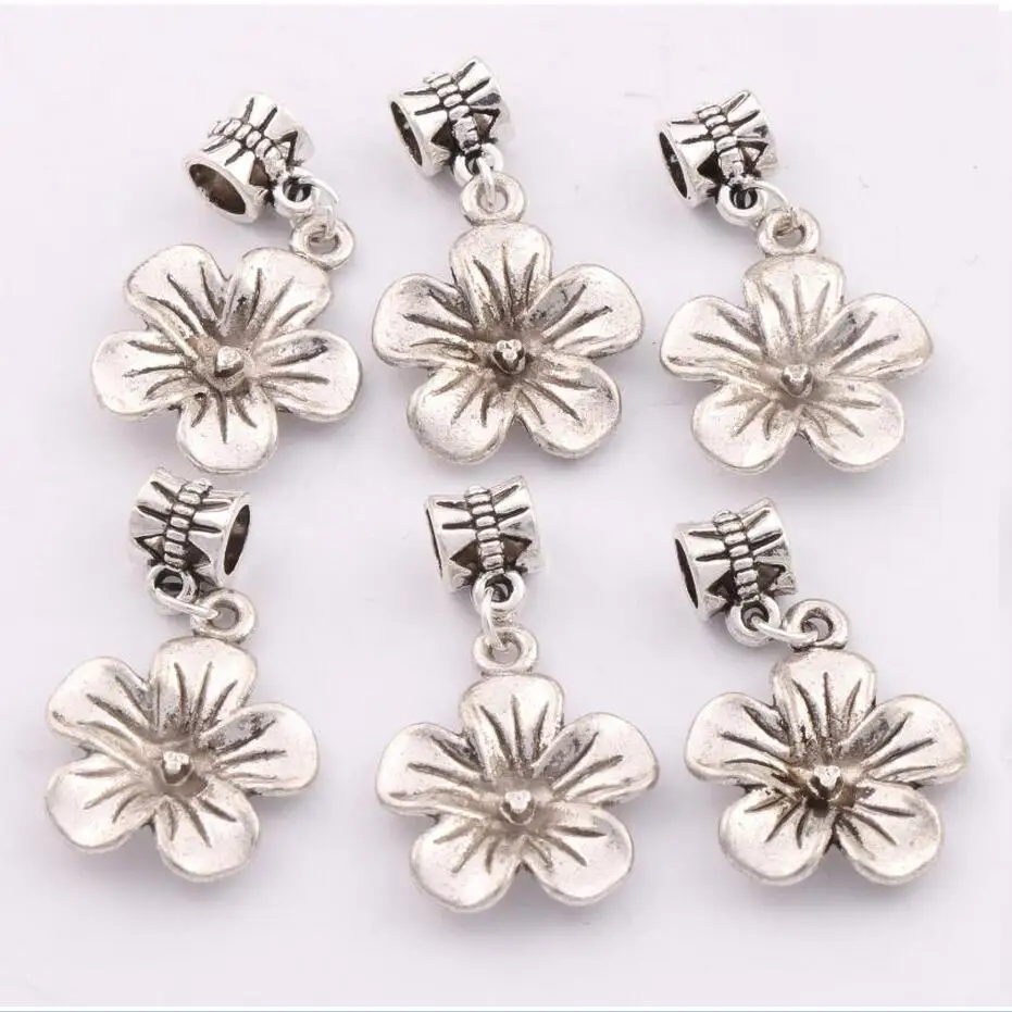 80ps    Zinc Alloy Tropical Plumeria Flower Big Hole Beads Fit European Bracelets Jewelry DIY B327 19.3x33.8mm