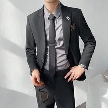 OIMG Men's business suit two-piece suit Korean casual suit suit banquet dress evening dress suit best man suit set