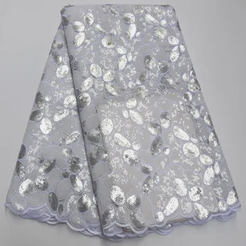 

Latest African Lace Fabric 2020 High Quality White silver French Sequins Lace Double Organza Lace Fabric For Party Dress 5yards