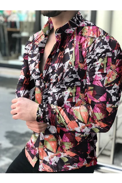 Men's Shirt Long Sleeve Hawaiian  Social Luxury Button Up Cardigan Blouses Wholesale 2021Single Breasted Turn-down Collar Broad cs23