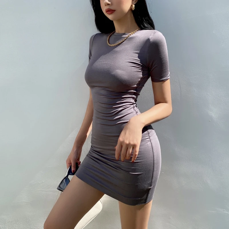 Women Short Sleeve Bodycon Mini Dress 