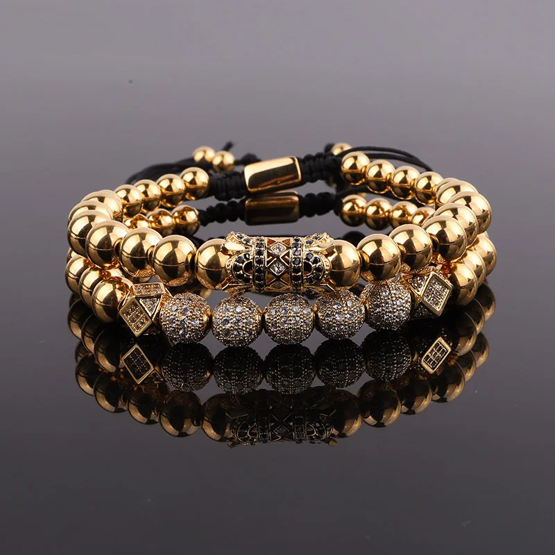 High Quality Luxury jewelry Bracelet Stainless Steel Beads CZ Ball Charm Adjustable Bracelet Set Men - Image 3