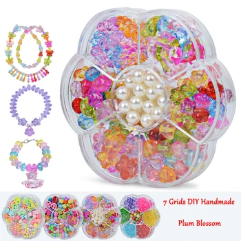 

Diy Acrylic Bead Kit With 7 Grids Plastic Box Handmade Jewelry Beads Set Necklaces Bracelet Making Educational Toy For Children