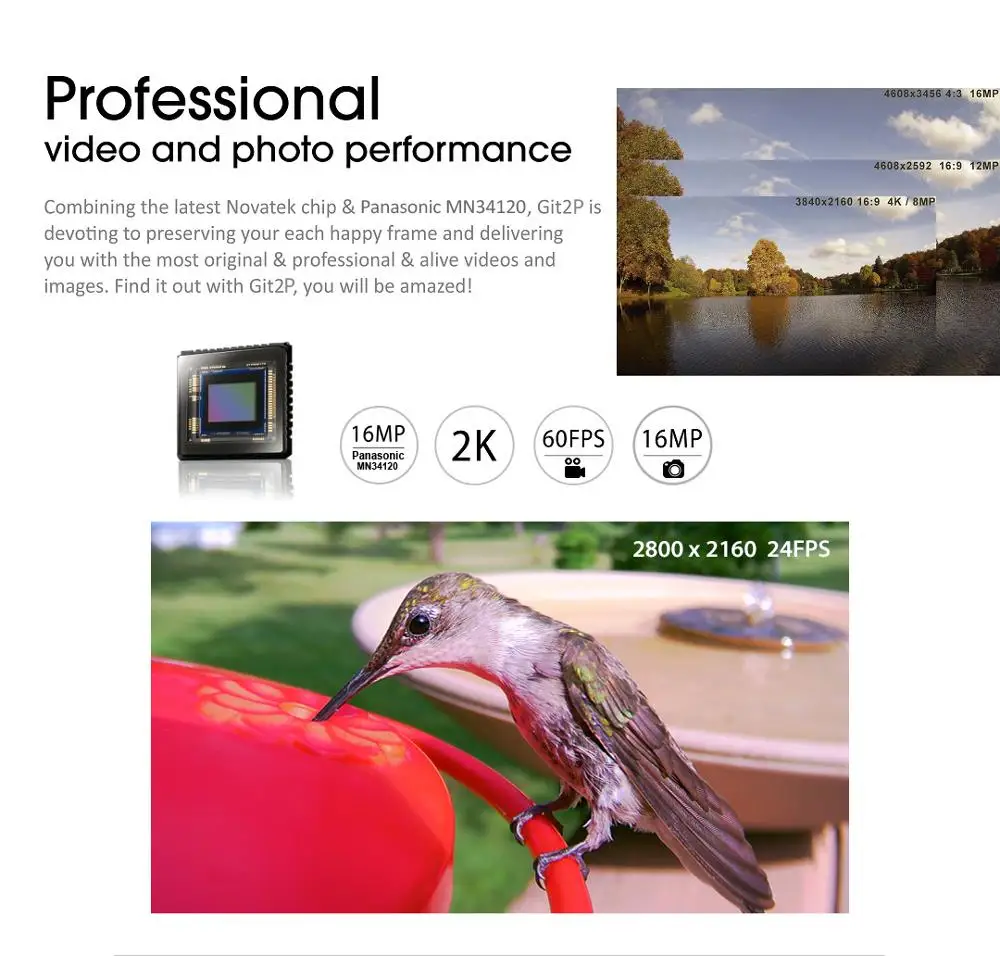 GitUp Git2P 2K Wifi Full HD Sports Action Camera