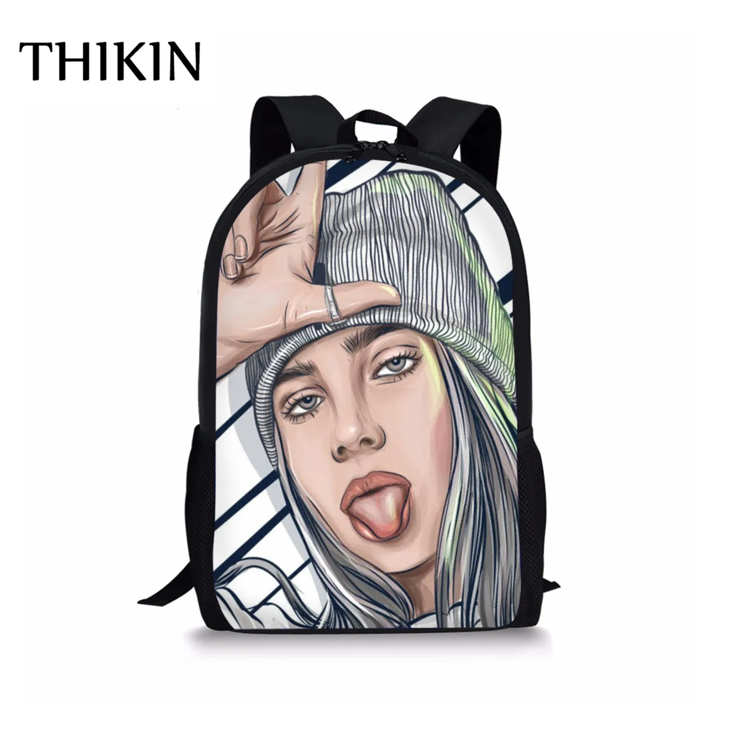 Рюкзак THIKIN Sunflower Billie Eilish с принтом, 3 шт., школьные сумки для девочек-подростков, популярная Повседневная сумка, певица, раппер, пенал - Цвет: As picture