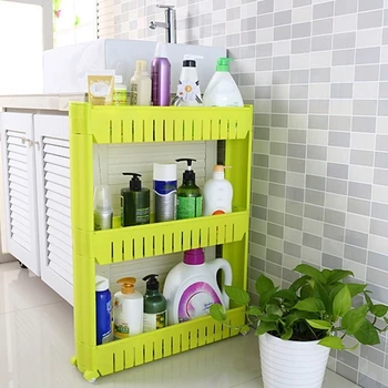 

Mobile Shelving Unit Organizer Narrow Home Space Use Kitchen Bathroom Space Saving Slim Slide Out Refrigerator Storage Rack