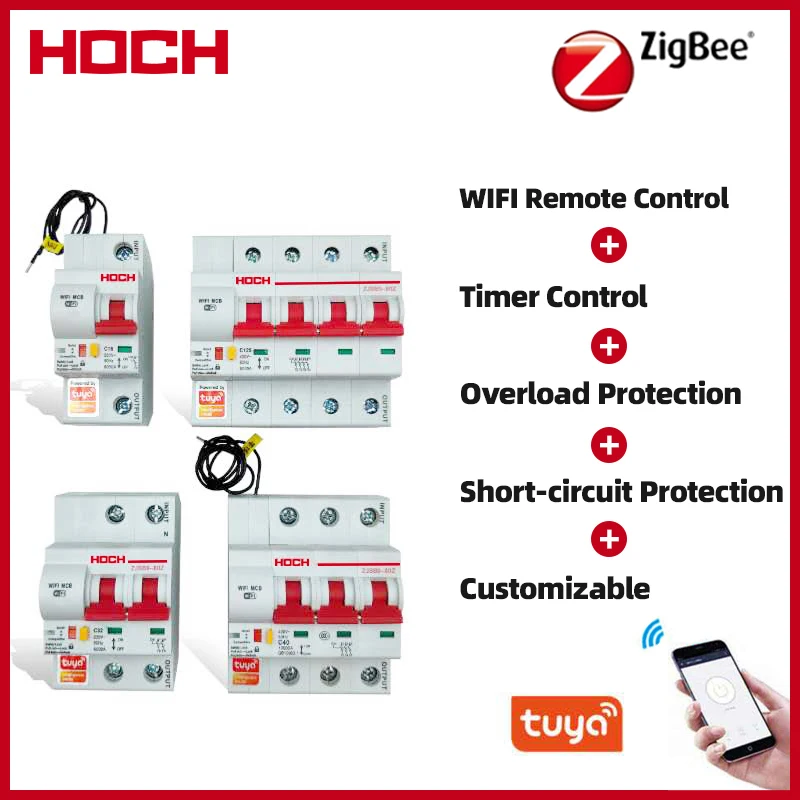 Hoch-tuya Zigbee Disjuntor Inteligente Controle Remoto Trilho Din Compatível Alexa Echo Assistente do Google Switch Factory Zjsb9