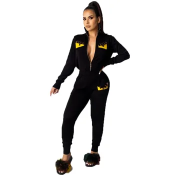 

red black dark blue solid color long sleeves tracksuit women and solid color trousers two piece set for women