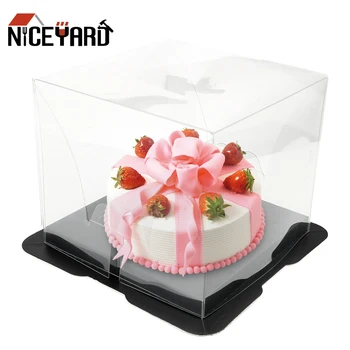 

NICEYARD Clear Cupcake Box Square Packing Gift Box with Bottom Bracket Weddding Party Cake PET Candy Cake Box Food Transport