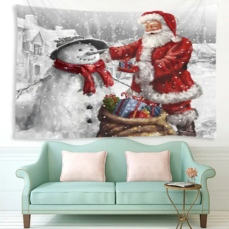Гобелен для дома в рождественском стиле с изображением снежного Санта-Клауса, Настенный декор, украшение на стену в рождественском стиле