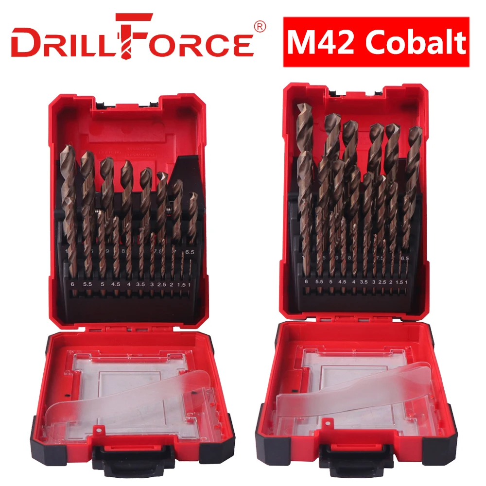 DRILLFORCE 19/25PCS M42 Cobalt Drill Bits Set for Hardened Metal & Stainless Steel Drilling Bits Power Tools Accessories